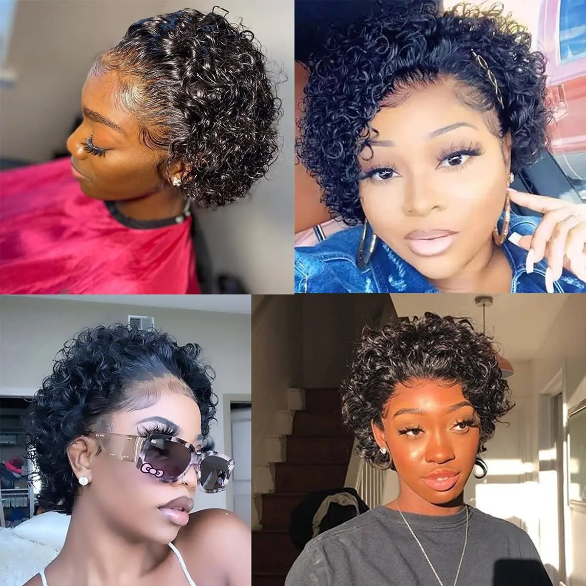 250% Pixie Cut Wig Brazilian Human Hair Water Wave Lace Front Wig Curly 13x1 Lace Frontal Human Hair Wigs Remy For Black Women