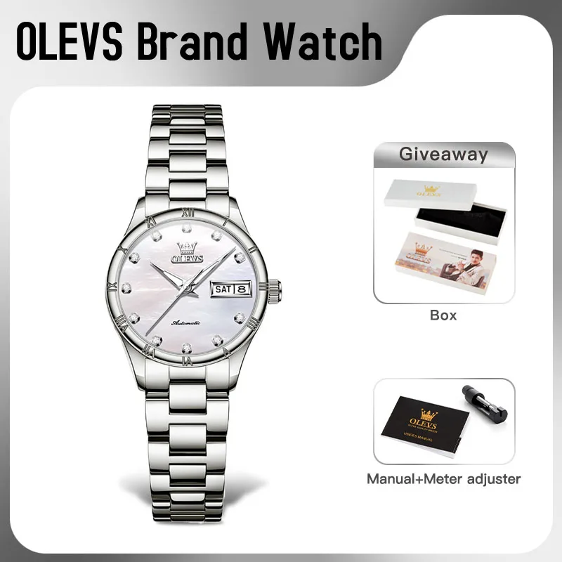 

OLEVS 7030 Women Watch Original Automatic Mechanical Watch Dual Calendar Display Watch For Women Waterproof Luminous Reloj Gifts