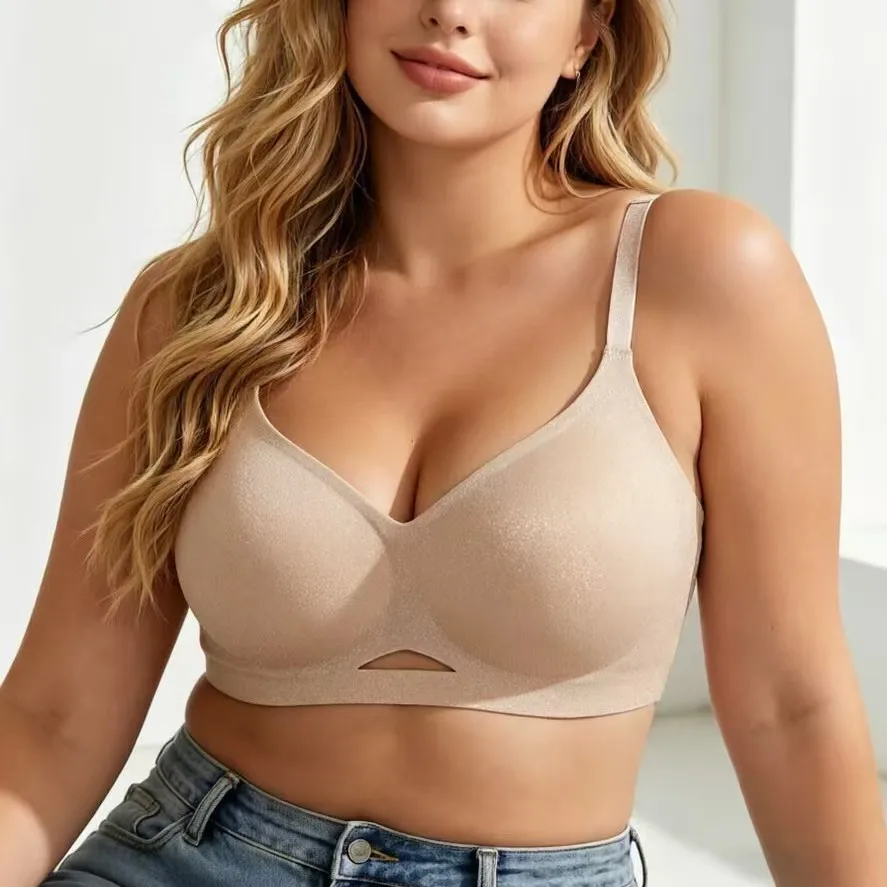 Plus Size Seamless Push up Jelly Bra Shiny Thin Strap Wireless Comfortable Anti-Sagging Side Breast Collection Women's Brassiere