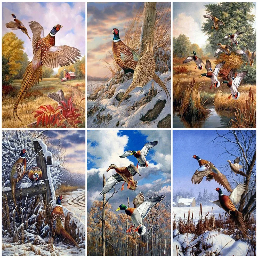 5D DIY Diamond Painting Animals Village Snow Scenery Embroidery Mosaic Picture Full Drill Cross Stitch Art Kit Living Room Decor