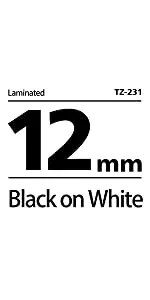 Saya TZE-231 P-Touch Label Marker Tape 12mm TZe Tze231 pour Brother PTH110 Dfemale P750 Noir sur Blanc étiquette étanche 5 Pack