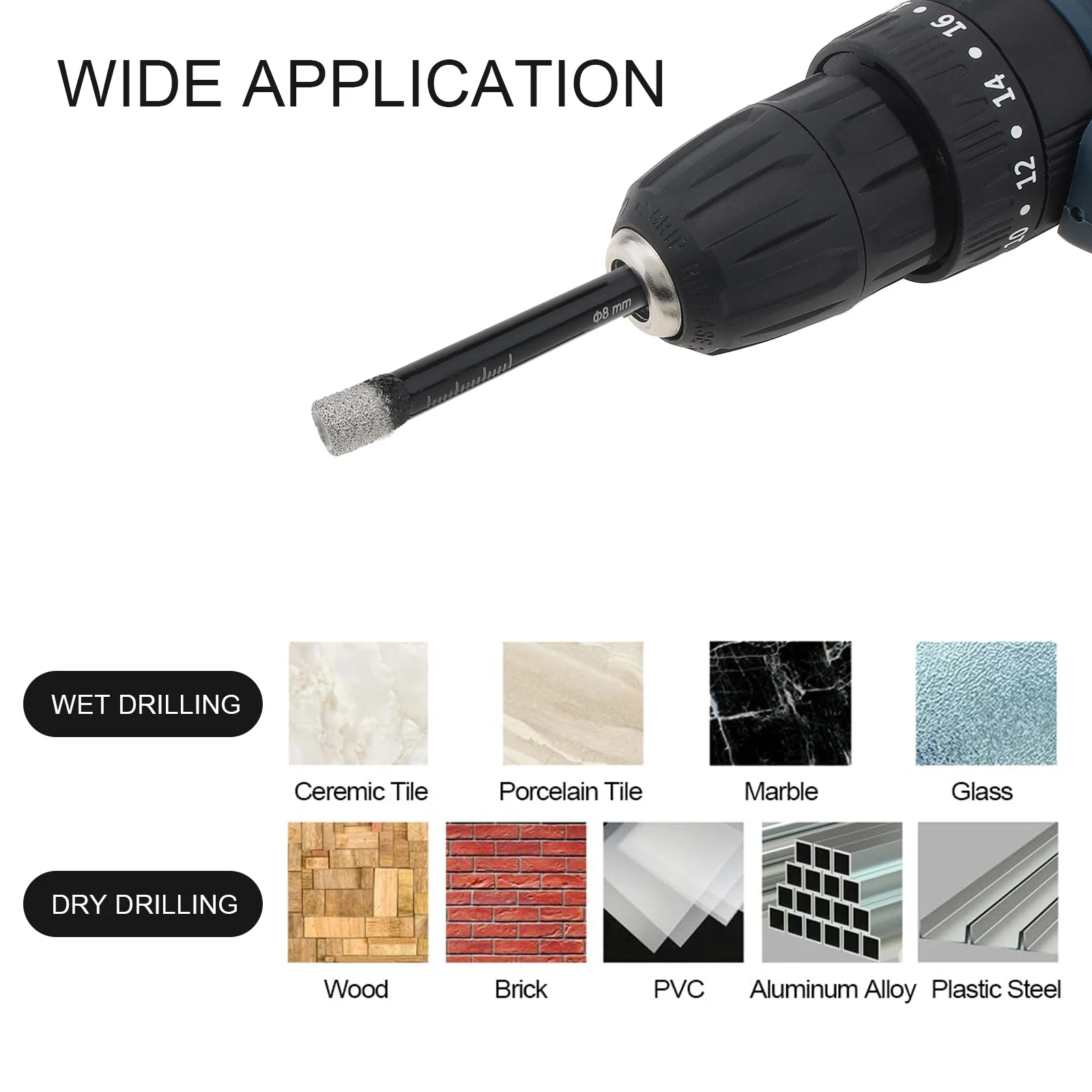 

1pcs 5-16mm Diamond Drill Bit Set Round Shank Dry Ceramic Tile Hole Saw for Granite Stone Porcelain Tile Drill Bit Hole Opener