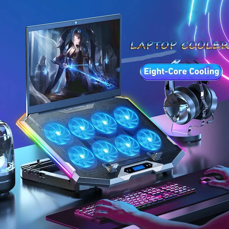 Imagem -02 - Ice Coorel-gaming Laptop Coolerportas Usb Luz Rgb Display hd Laptop Cooling Pad Suporte Cooler Notebook Ajustável Fãs