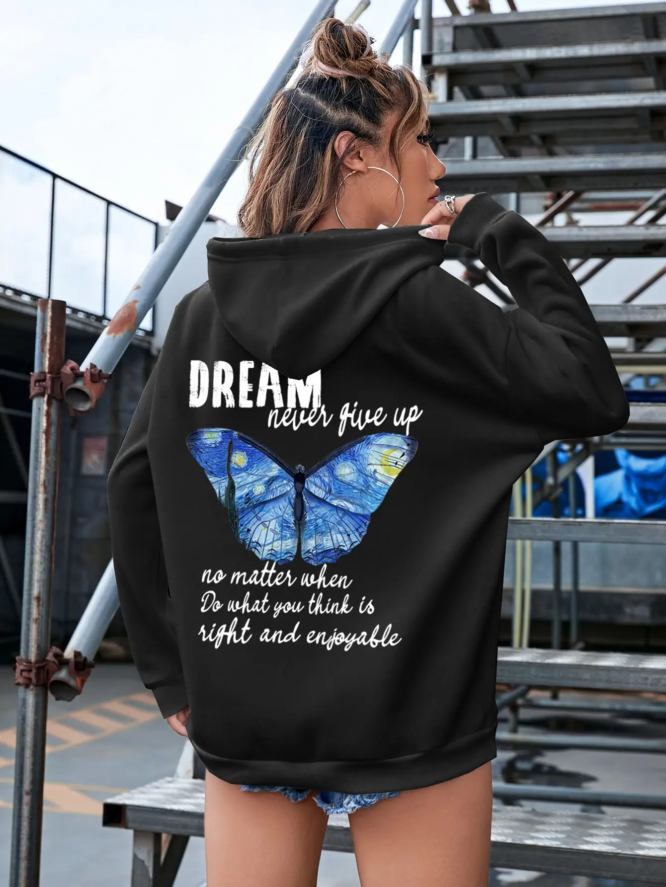 

Dream Cartoons Oil Painting Butterfly Printed Hoody Woman Fashion Fleece Sweatshirt Casual S-Xxl Hooded Autumn Hip Hop Women Top