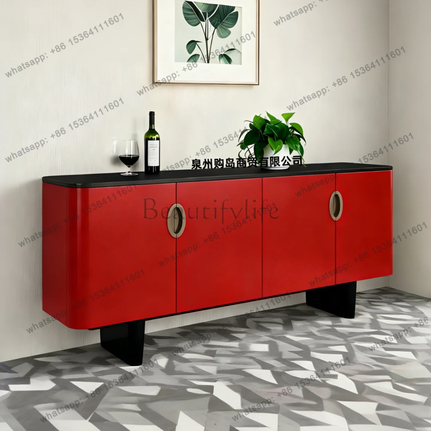 Italian minimalist lacquered sideboard, modern simple entrance, living room storage, household storage and decoration cabinet