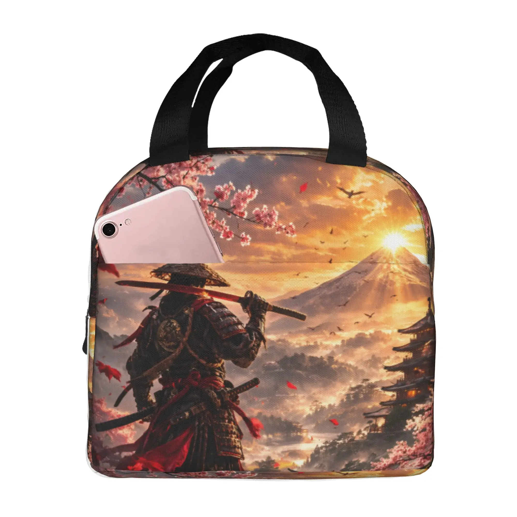 lancheira-reutilizavel-japonesa-samurai-para-mulheres-a-prova-d'agua-montanha-fuji-sol-vermelho-bolsa-termica-para-almoco-escola