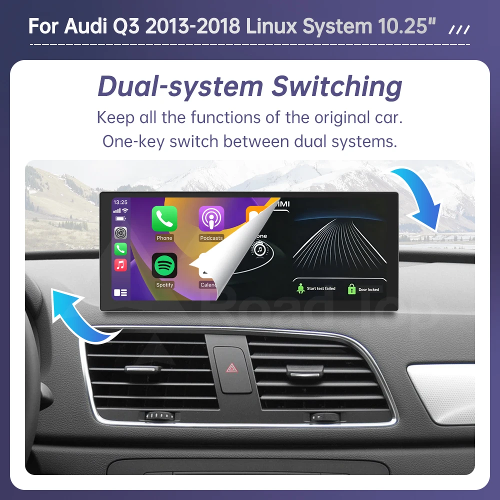 Schermo Touch Road Top per Audi Q3 Anno 2012-2018 Autoradio Wireless CarPlay Android Auto Airplay