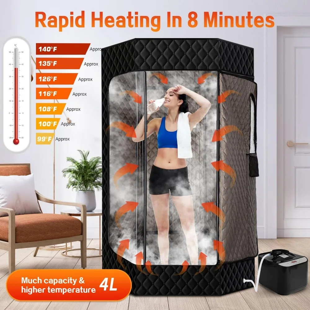 Sauna portátil para el hogar, tienda de Sauna de vapor hexagonal Personal XL de tamaño completo de 6'3 pulgadas con vaporizador de 4L y 1500W, silla con bolsillo,