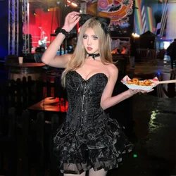 Sexy Kitty Cosplay Corset Puffy Skirt Ear Halloween Costumes For Women Gothic Bride Dark Princess Medieval Vintage Party