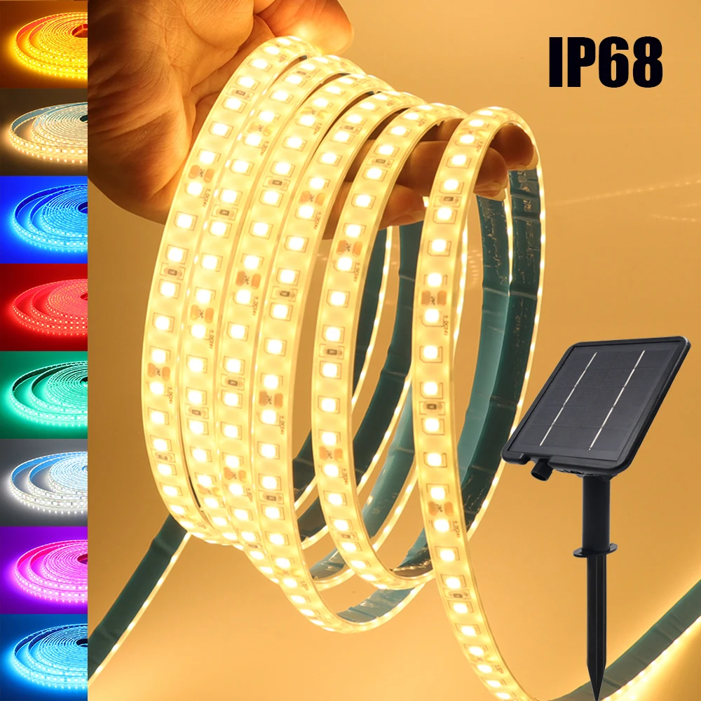 IP68 Waterproof Solar Powered LED Strip 24V White/Red/Ice Blue/Pink/Green/Yellow Flexible Ribbon Rope Outdoor Garden Decor Light
