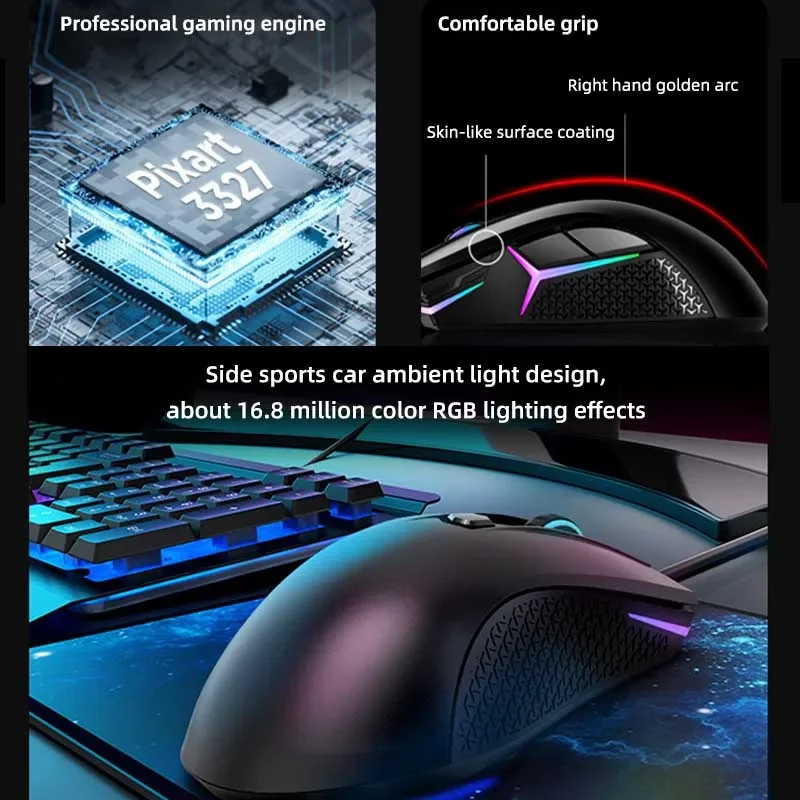 Lenovo Headshot Gaming Mouse Wired Magic Light Effect Four-speed DPI Adjustment 400/800/1600/3200 DPI