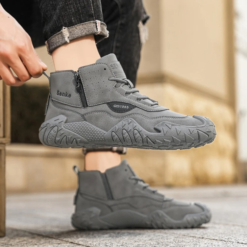 

Осенне-зимняя модная рабочая одежда в стиле ретро с высоким берцем, однотонная спортивная и повседневная мужская обувь большого размера с круглым носком на шнуровке