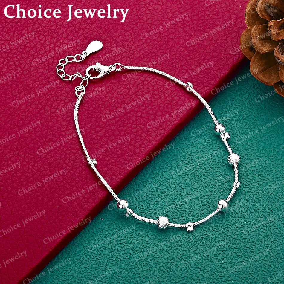 

925 Sterling Silver Shiny Beads Snake Chain Bracelets for Women's Extended Chain Design Bracelet Street Versatile Jewelry
