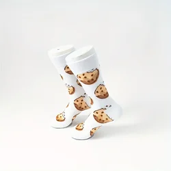 1 pair of new autumn and winter white bottom cookie cute pattern men's couple middle tube socks