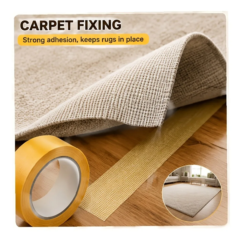 3 Rolls Yellow Mesh Double-Sided Cloth Tape, 3cm/1.18in x 20m, Strong Adhesive, Easy Tear, for Carpet Fixing, Hemming