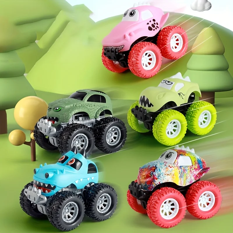 Juego de juguetes para coche rodante acrobático con tracción en las cuatro ruedas inercial de dinosaurio [Micro defectos, micro rayones; Estilos de productos, rayas