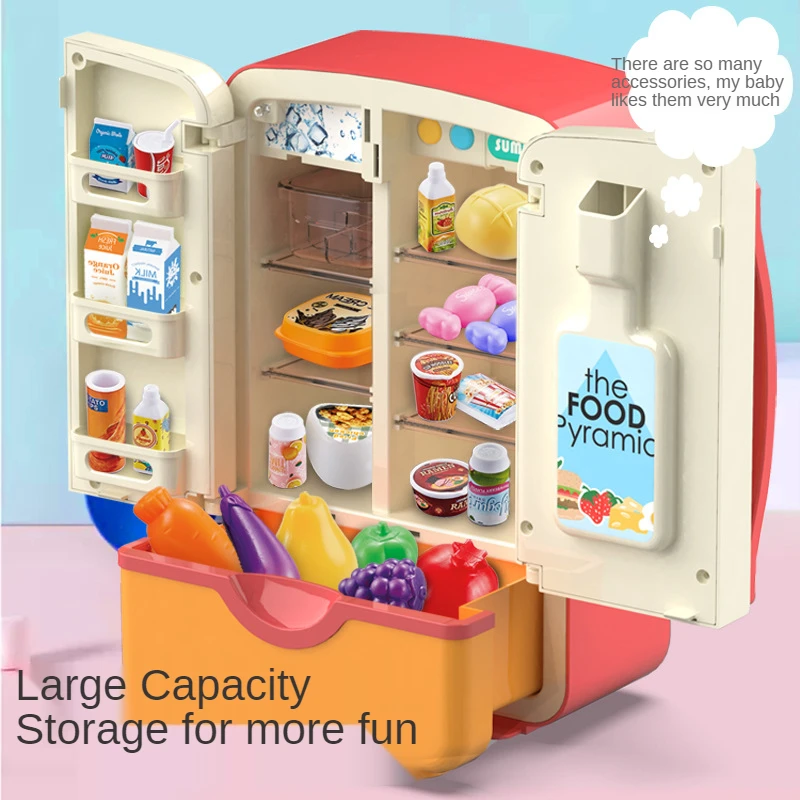 

Kids Pretend Play House Kitchen Toys Simulation Fridge Accessories with Ice Refrigerator Cutting Food Toys Kids Education Gifts