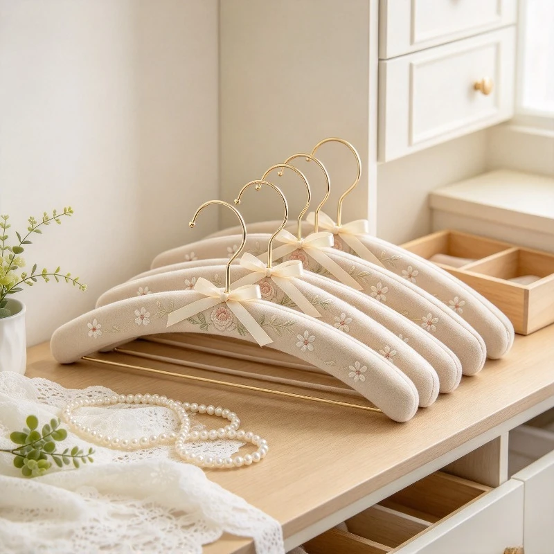 Sponge Padded Clothes Hanger, Non-slip Fabric Garment Rack, Non-marking Wedding Dress Holder, Luxury European Organizer Hook Set