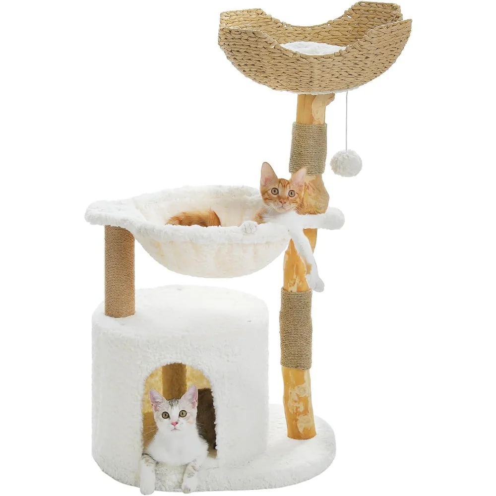 

LUCK Modern Cat Tree For Large Cats, Wood Cat Tower For Indoor Cats, Real Branch Luxury Cat Furniture With Super Large Cozy Co