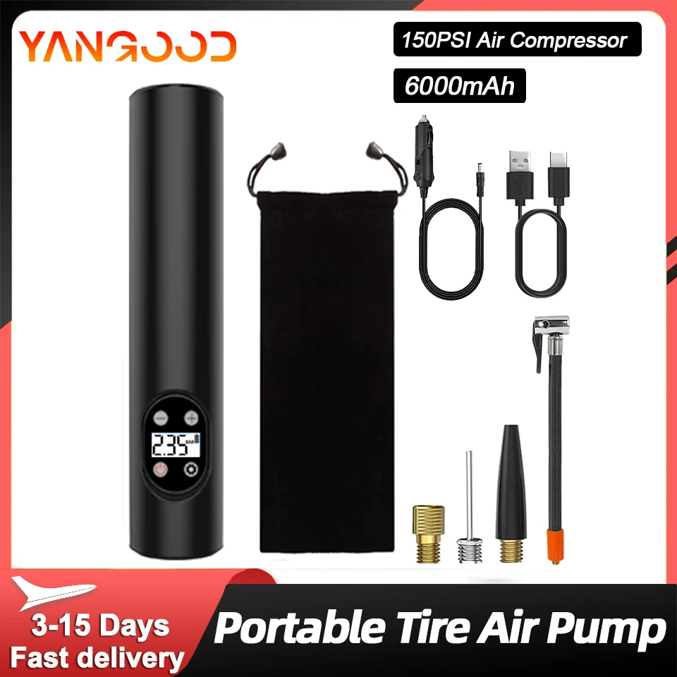 

Yangood Portable Tire Air Pump Car Tyre Inflator Air Compressor 6000mAh Battery for Motorbike Ball Sports Equipment Inflator