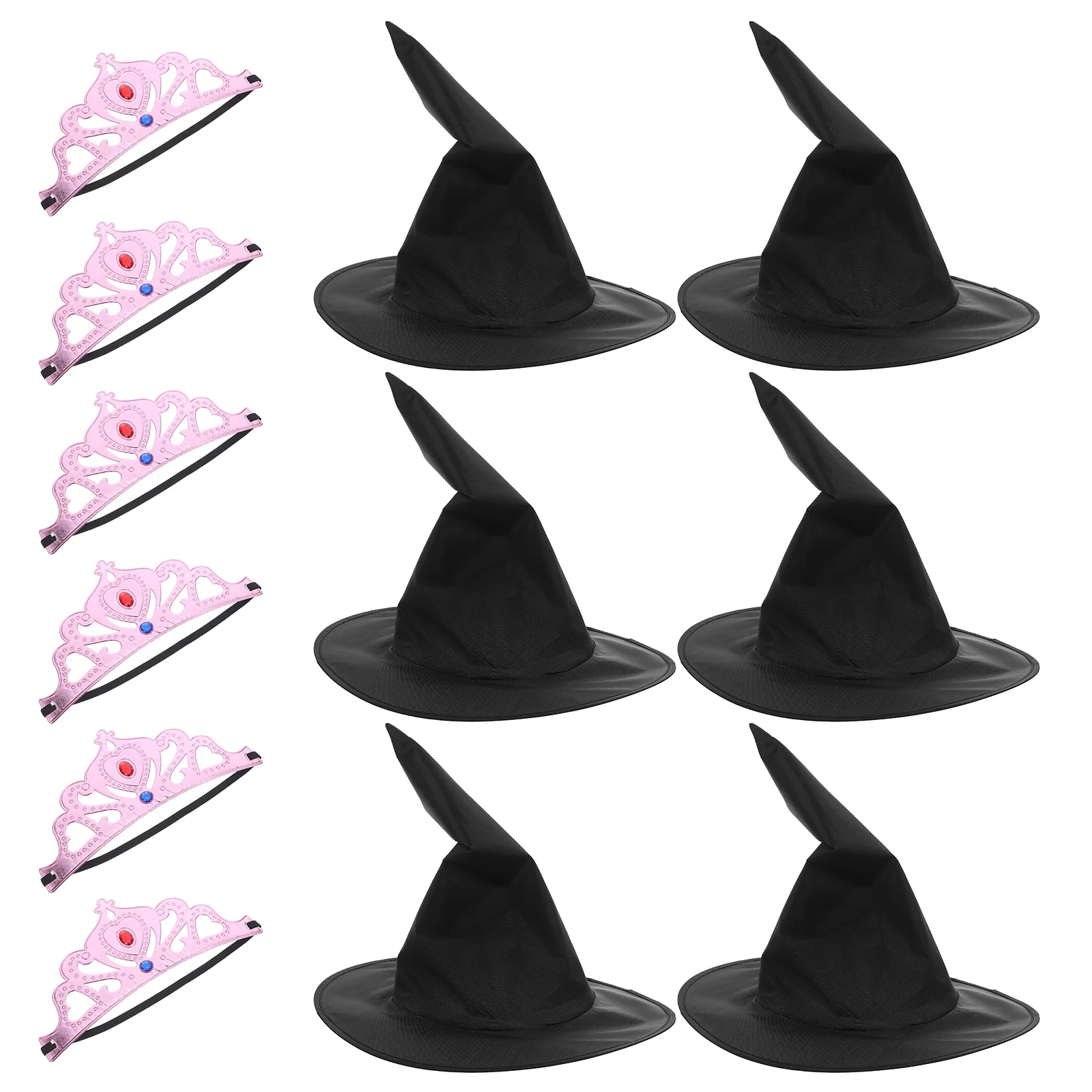 1Set Princess Crown Witch Hat Set Soft Lightweight Pink Crowns Black Wizard Hats Birthday Party Favor Princess Crown Adult
