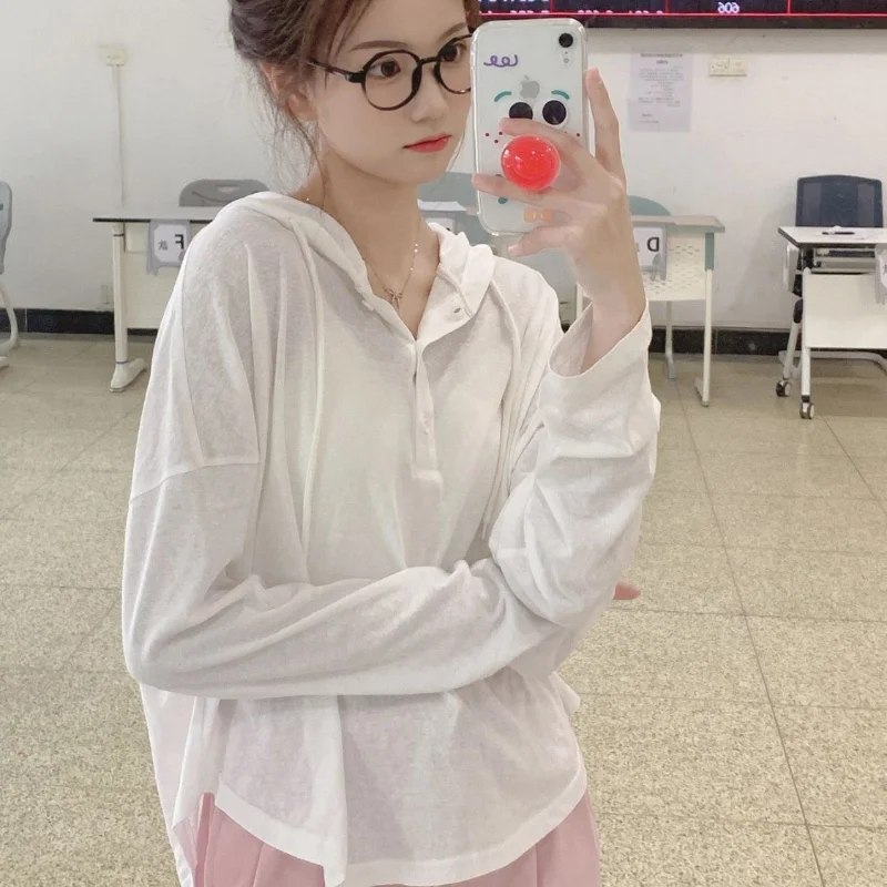 日焼け防止薄型パーカー女性の夏の新通気性ルーズカジュアルシンプルなオールマッチスポーティなファッション女性フード付き快適オル