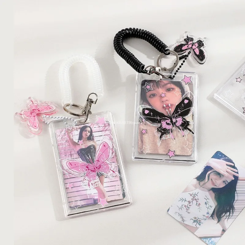 Y2k Transparent Butterfly Acrylic Card Sleeve with Elastic Rope Ins Style Card Protective Case Kpop Photocard Holder фотоальбом