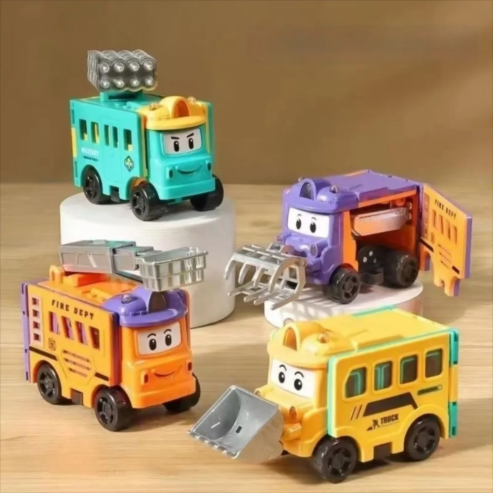 

Cartoon Double-Sided Transformable Car Plastic Mini Inertia Engineering Vehicle Pull Back Pull Back Trucks