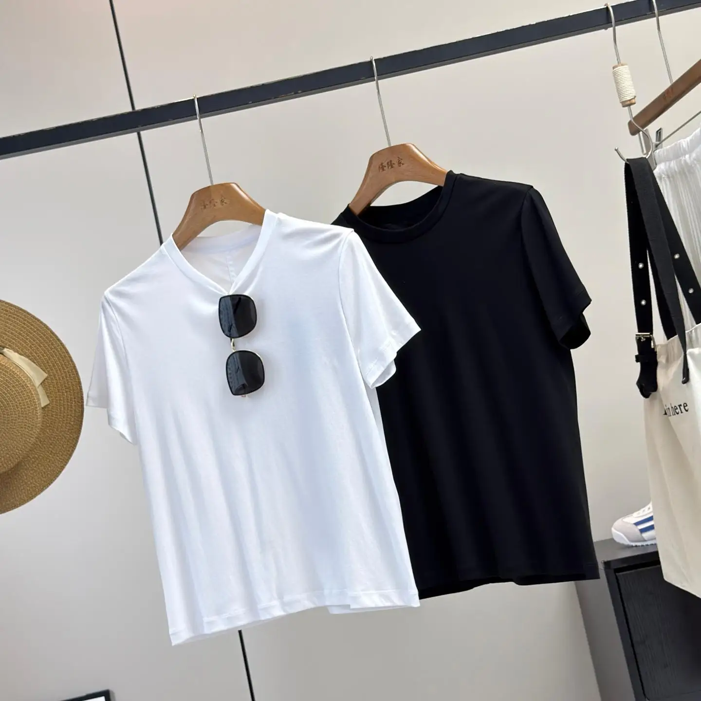 Double-Sided Soft Smooth Short-Sleeve T-Shirt 100-Thread  Cotton Liquid Ammonia Simple Versatile Skin-Friendly Straight Cut