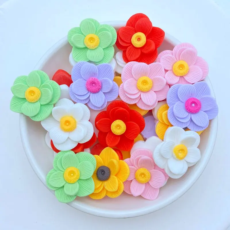 10Pcs New Cute 23mm Mini Flower Flat Back Resin Cabochons Scrapbooking DIY Jewelry Craft Decoration Accessorie