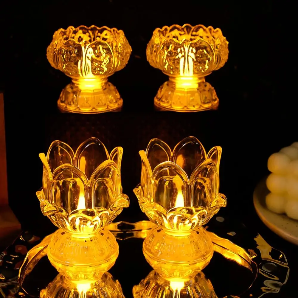Lotus Modeling LED Night Light Romantic Transparent Electronic Candle Lamp Relief Everlasting Light