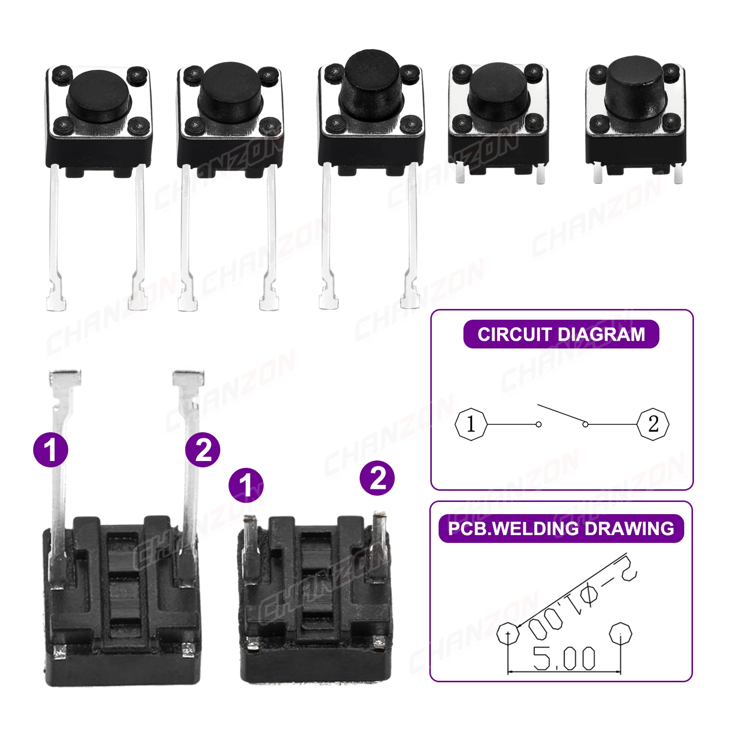 6x6mm x 4,3/5/6/7mm Micro interruptor táctil de 4 pines botón táctil Mini pulsador táctil palanca Pcb botón momentáneo