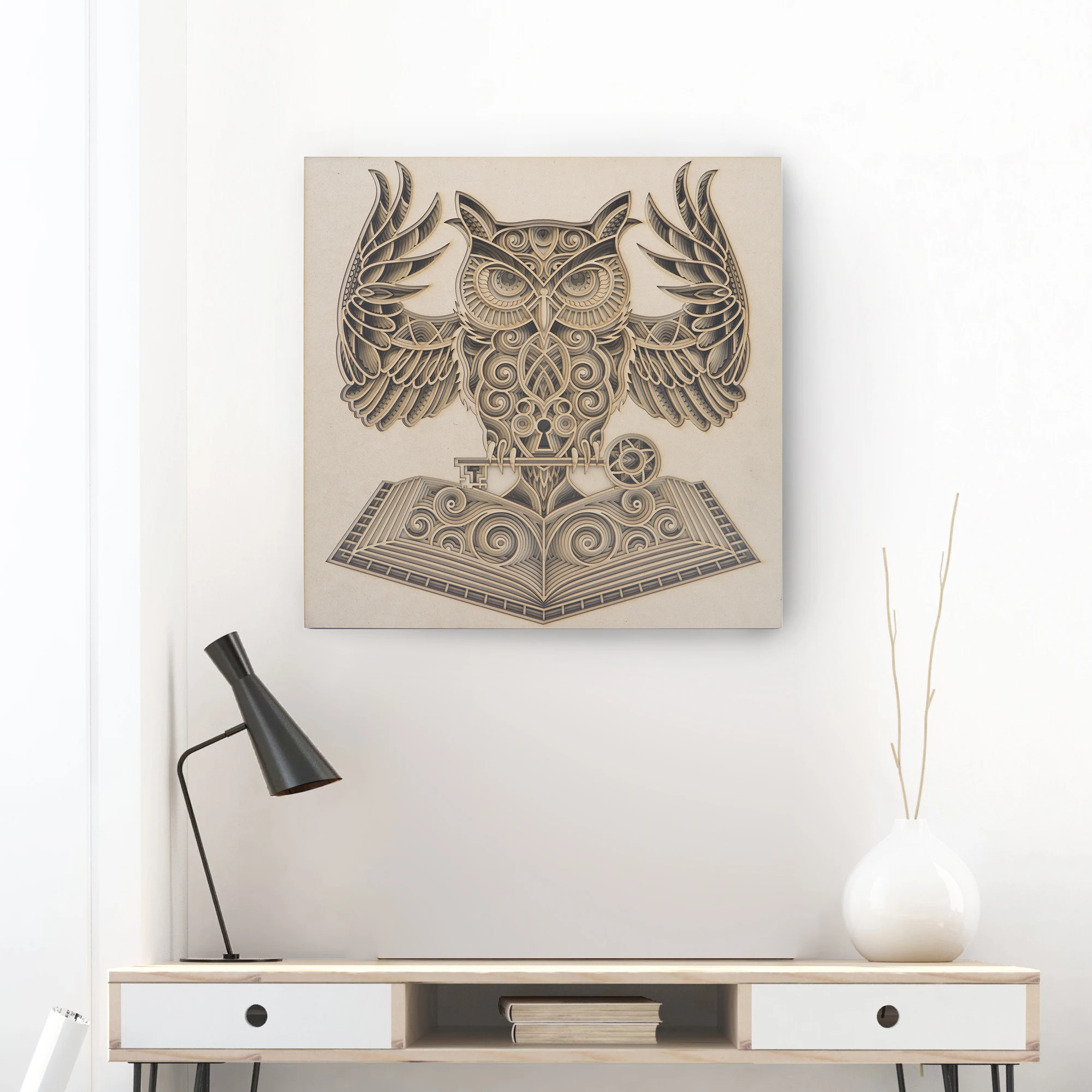 Creative three-dimensional abstract American wall decoration living room background wall pendant wood engraving print