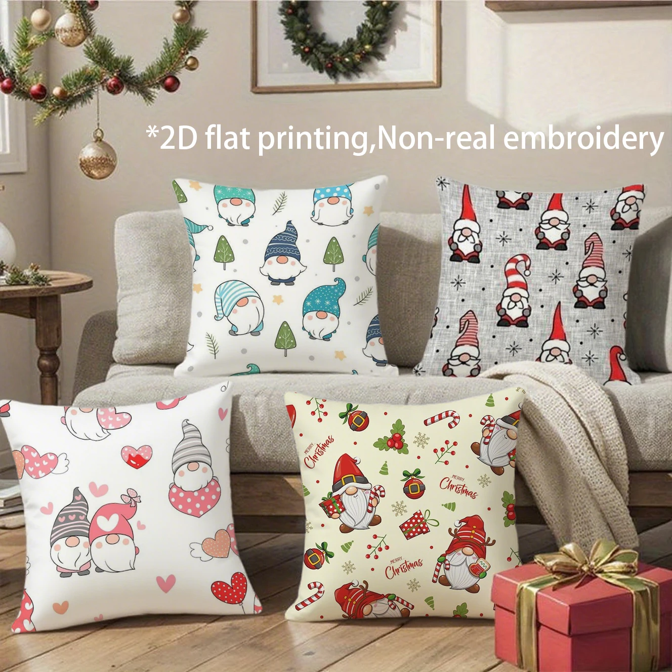 Christmas Gnome Throw Pillow Covers Pattern Cushion Cover Suitable for Sofa Bedroom Car Pillow Cover
