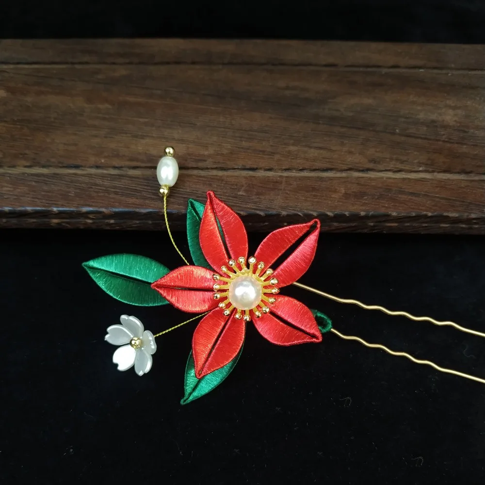 

Cute Hair Comb Chinese Style U-shaped Hair Stick Pearl Cloth Velvet Flower Hair Clip Vintage U Shape Hanfu Headwear For Girl