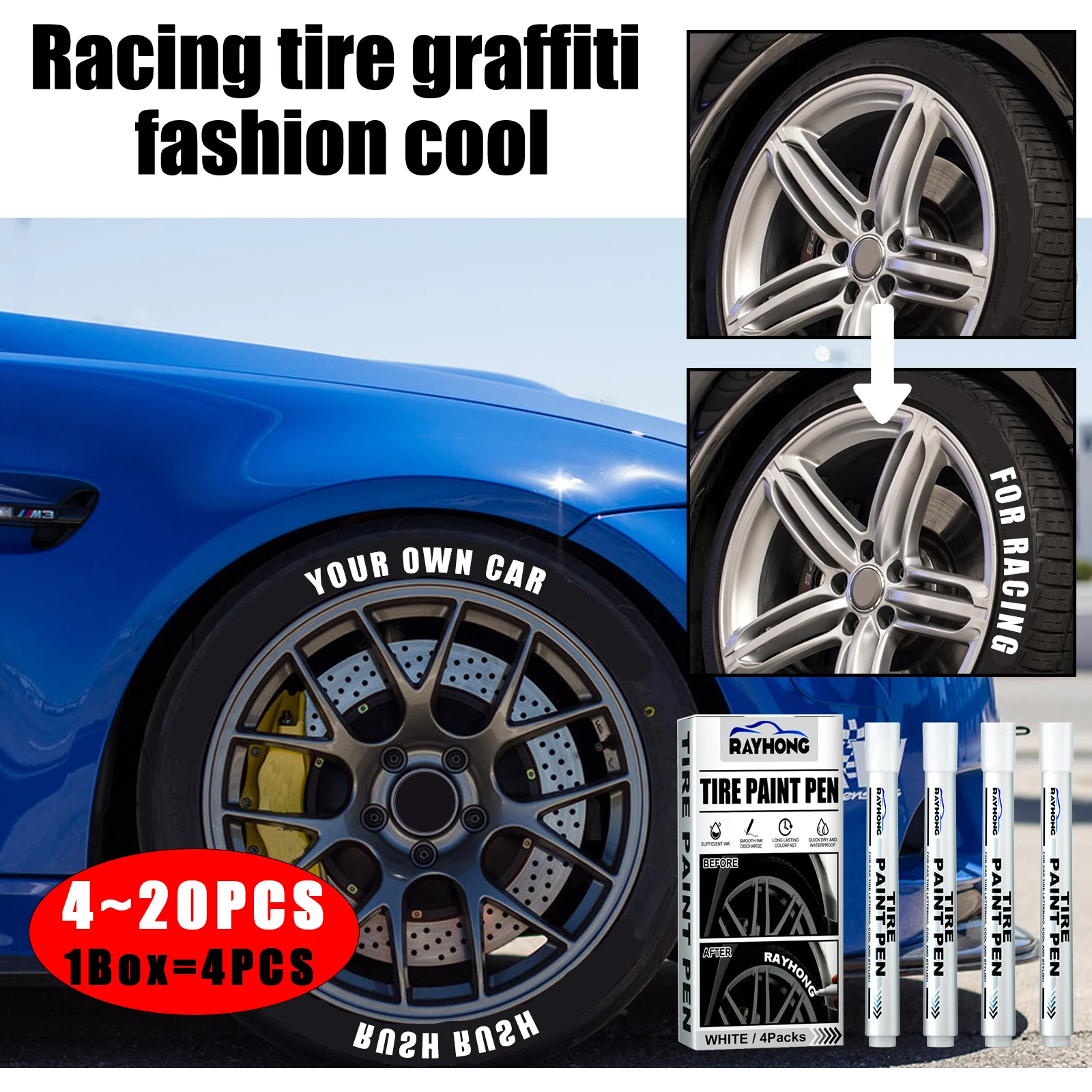 Car Oily Painting Pen Waterproof White Graffiti Touch Up Tyre Marker Auto Rubber Tire Tread Mark Pen for Bike Cars Metal