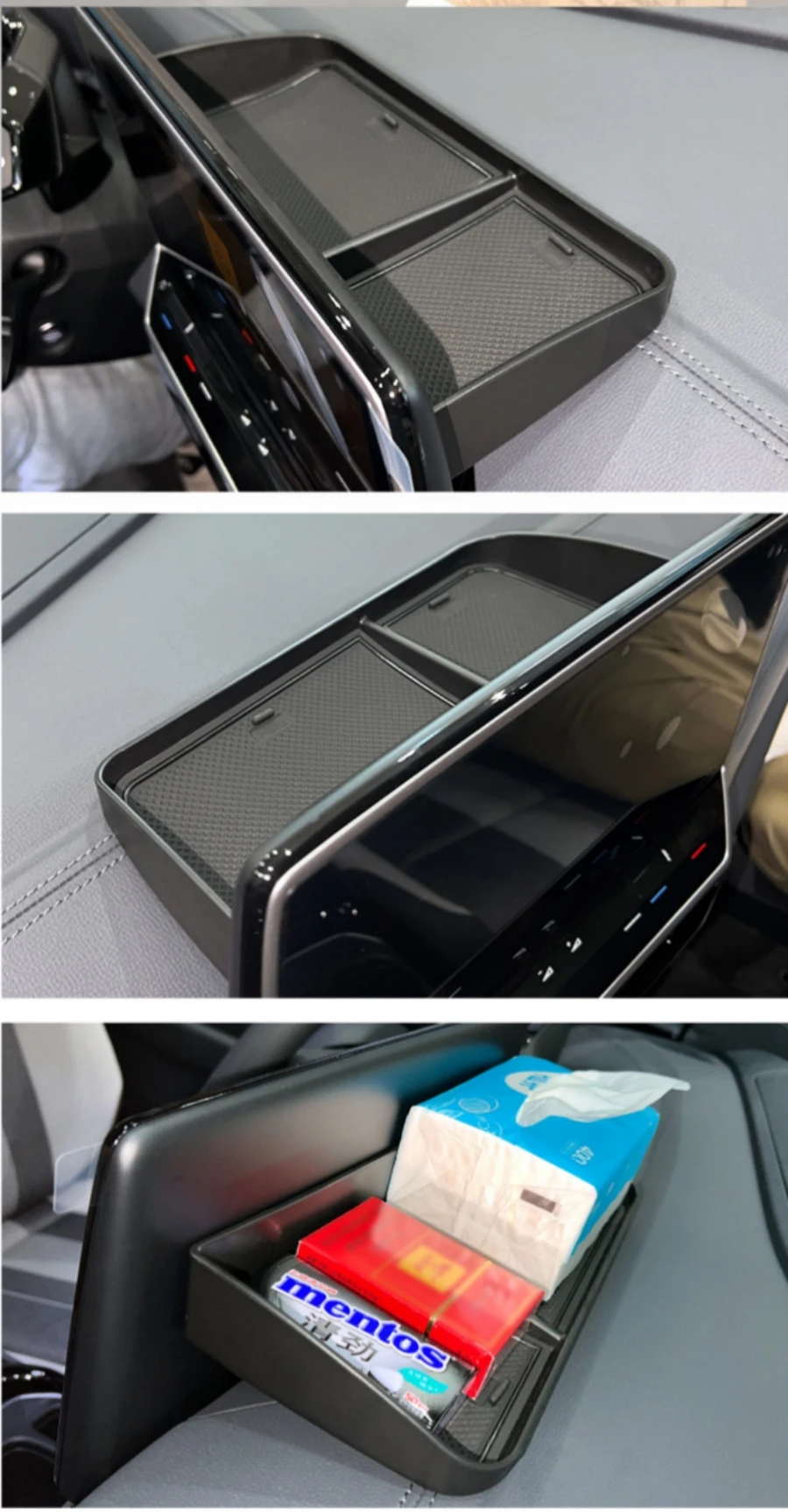 ABS داش صينية لشركة فولكس فاجن فولكس فاجن ID.4 2024-2020 لوحة القيادة درج منظم ID4 كروز صينية حامل الأنسجة مخفي خلف الشاشة #6