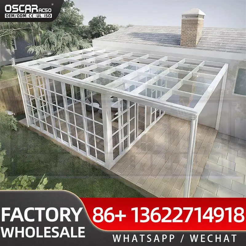 Modern Slant Roof Outdoor Sunroom Conservatory with Double Tempered Glass Customizable Size Dining Solarium for backyard garden