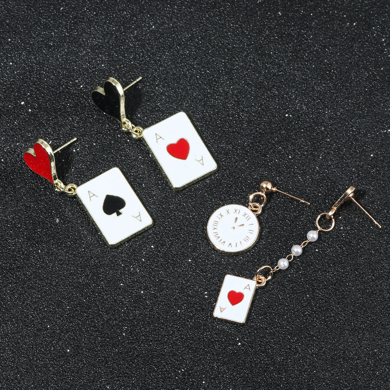 Alice In Wonderland Playing Card Earrings Women Funny Clock Poker Card Drop Earrings Hearts And Spades Playing Cards Earrings