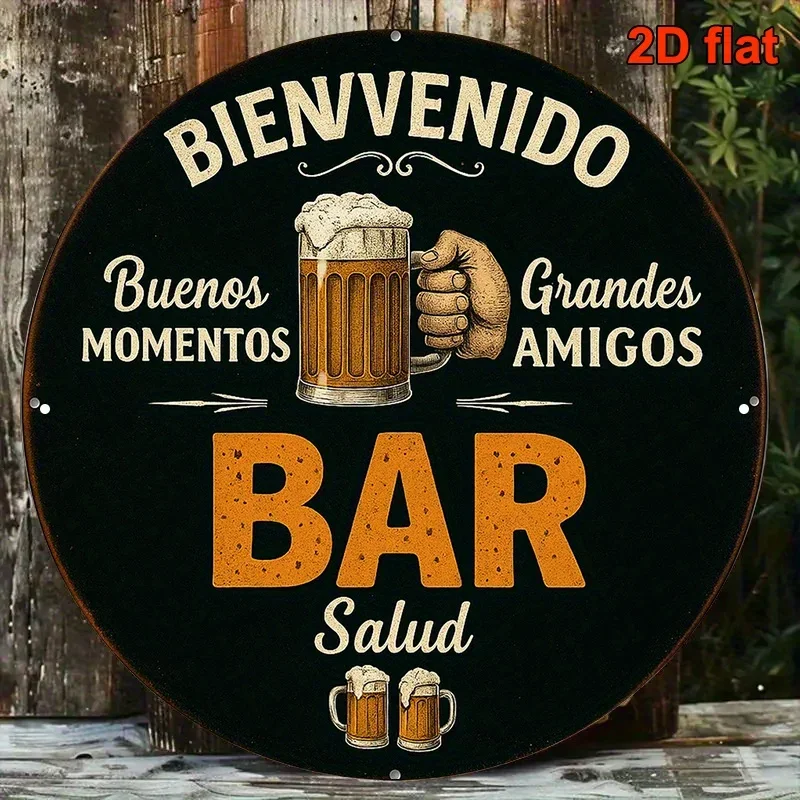 2D Flat, 1pc, Round Spanish Aluminum Sign, Vintage 