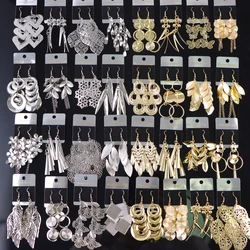 10Pairs/Lot Fashion Korean Shiny Trend Geometric Pendant Hook Earrings Women's Star Heart Mix Style Dangle Jewelry Wedding Gift