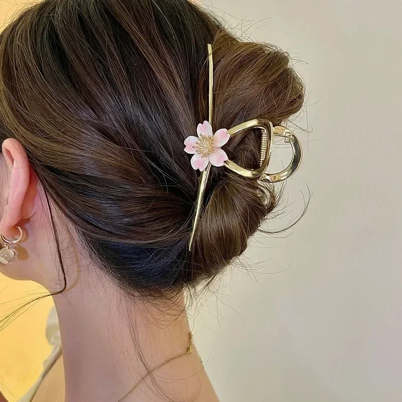 

Модные большие заколки для волос из сплава с цветком персика, крупные высококачественные женские толстые волосы акулы, Премиум заколки для волос, аксессуары для волос