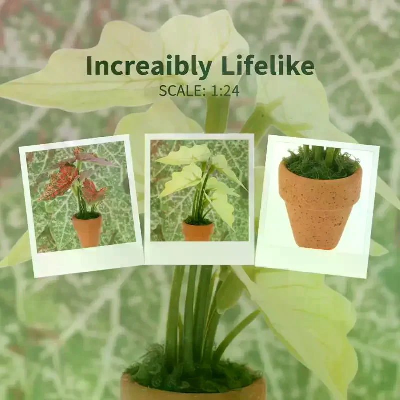Mini Taro Turtle Back Plant Model Green Potted Miniature Ornament Realistic Leaf for Dollhouse Desk Room Decoration