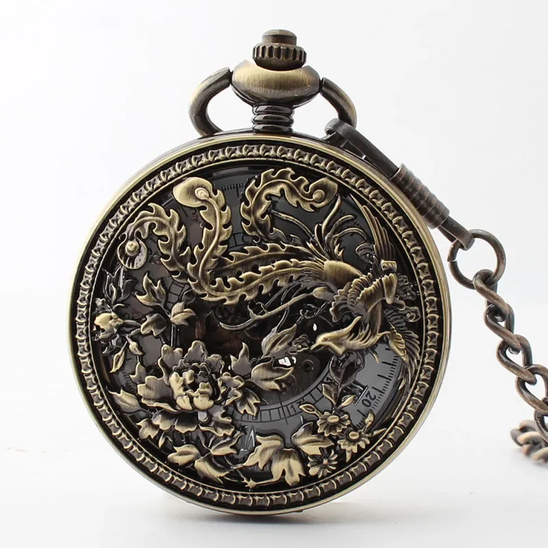 Flap Skeleton Pocket Watches Mechanical Automatic Wall  Watch For Men Women Retro Steampunk Necklace Chain relogio