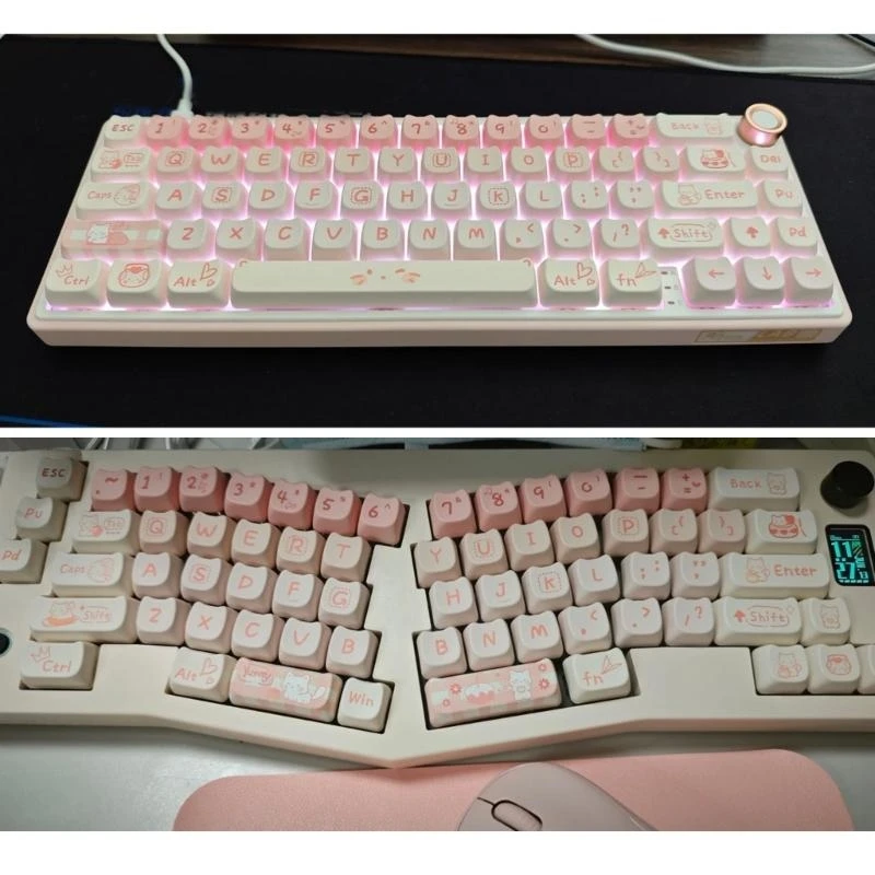 P5EA Mechanical Keyboard Keycaps 134Pcs Lovely Kitten Party Theme Keycap Full Set, MAO Height Comfortable Typing