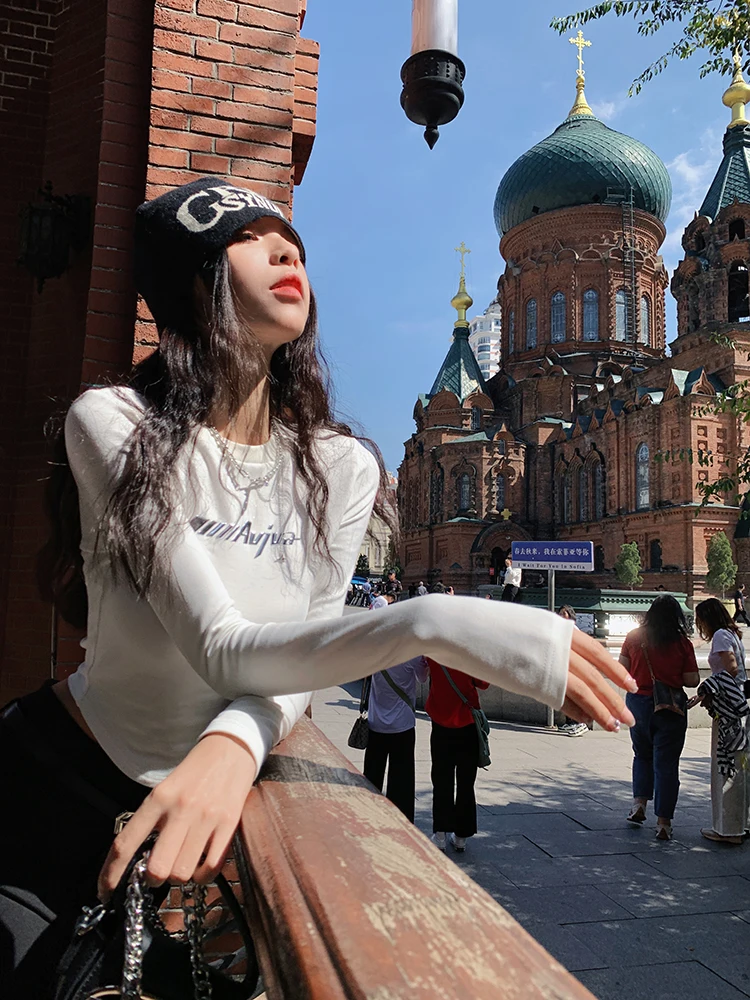 

Белая футболка с надписью, женская шикарная футболка ort Sve Long Sve Tight Fit Sweet And Spicy Sle Base irt Earth Store