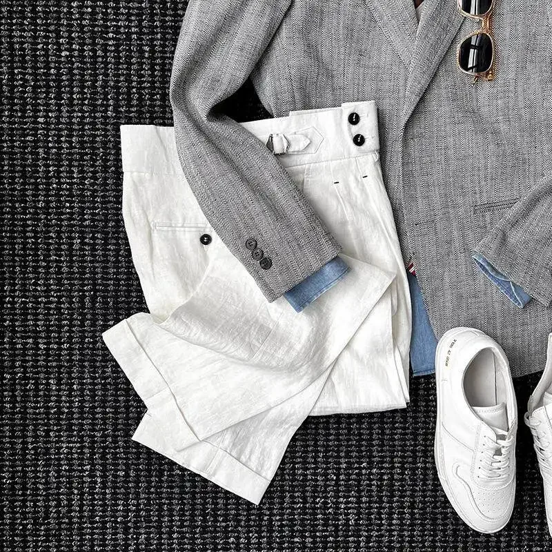 Customized herringbone cotton and linen unstructured suit