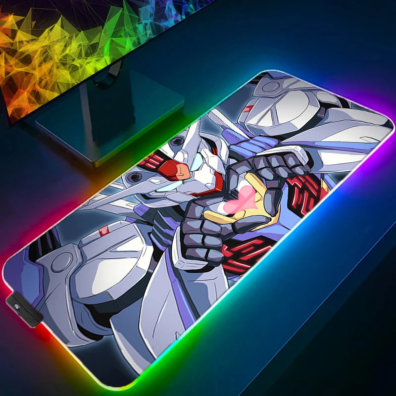 Tapis de souris RGB Mobile Suit Gundam, grand tapis de souris XXL pour clavier et bureau, tapis de souris en caoutchouc pour ordinateur portable