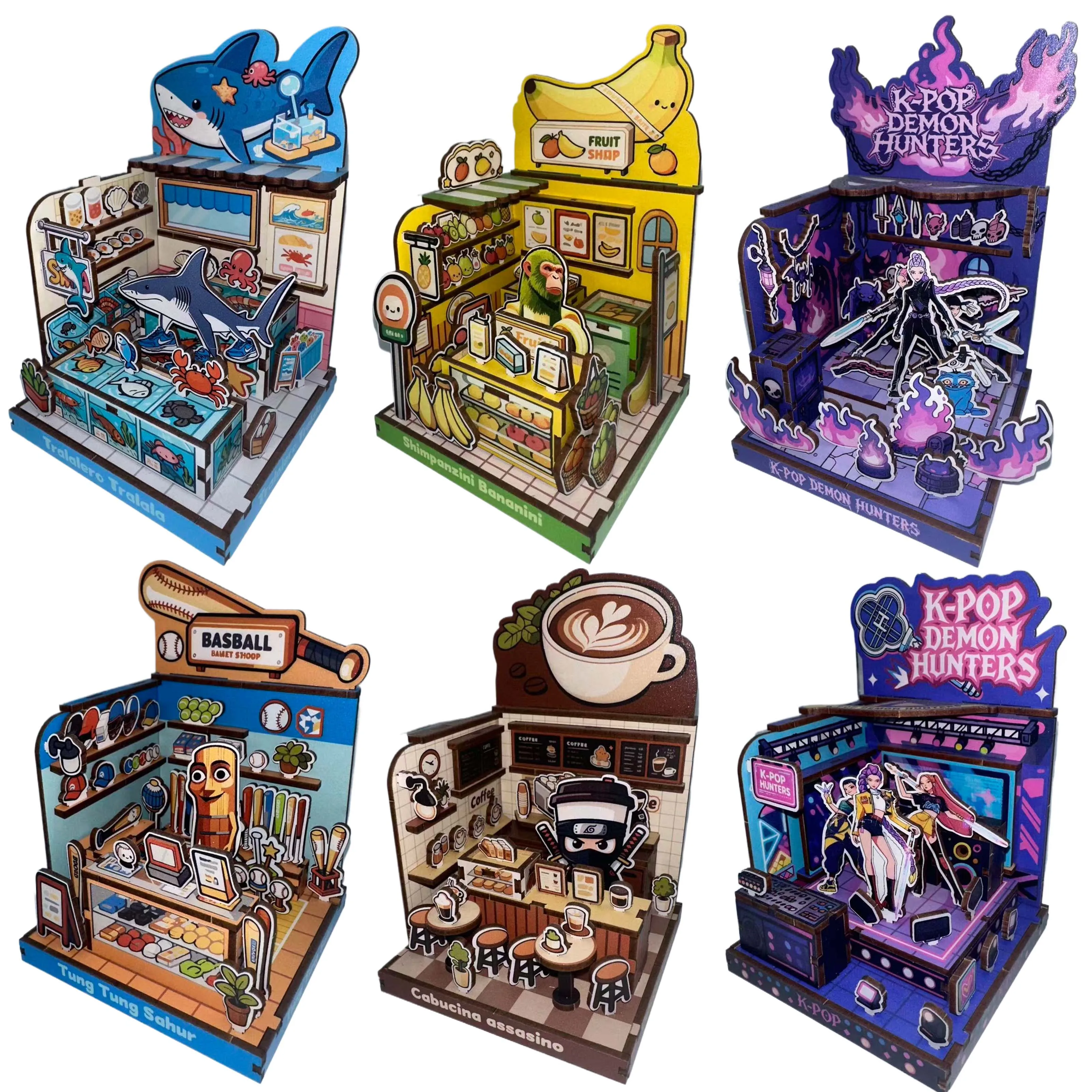 

DIY 3D Wooden Puzzle Anime House Miniature Box Assembly Model Building Kit Wooden Craft Gift Family Decoration Tralalero Tralala