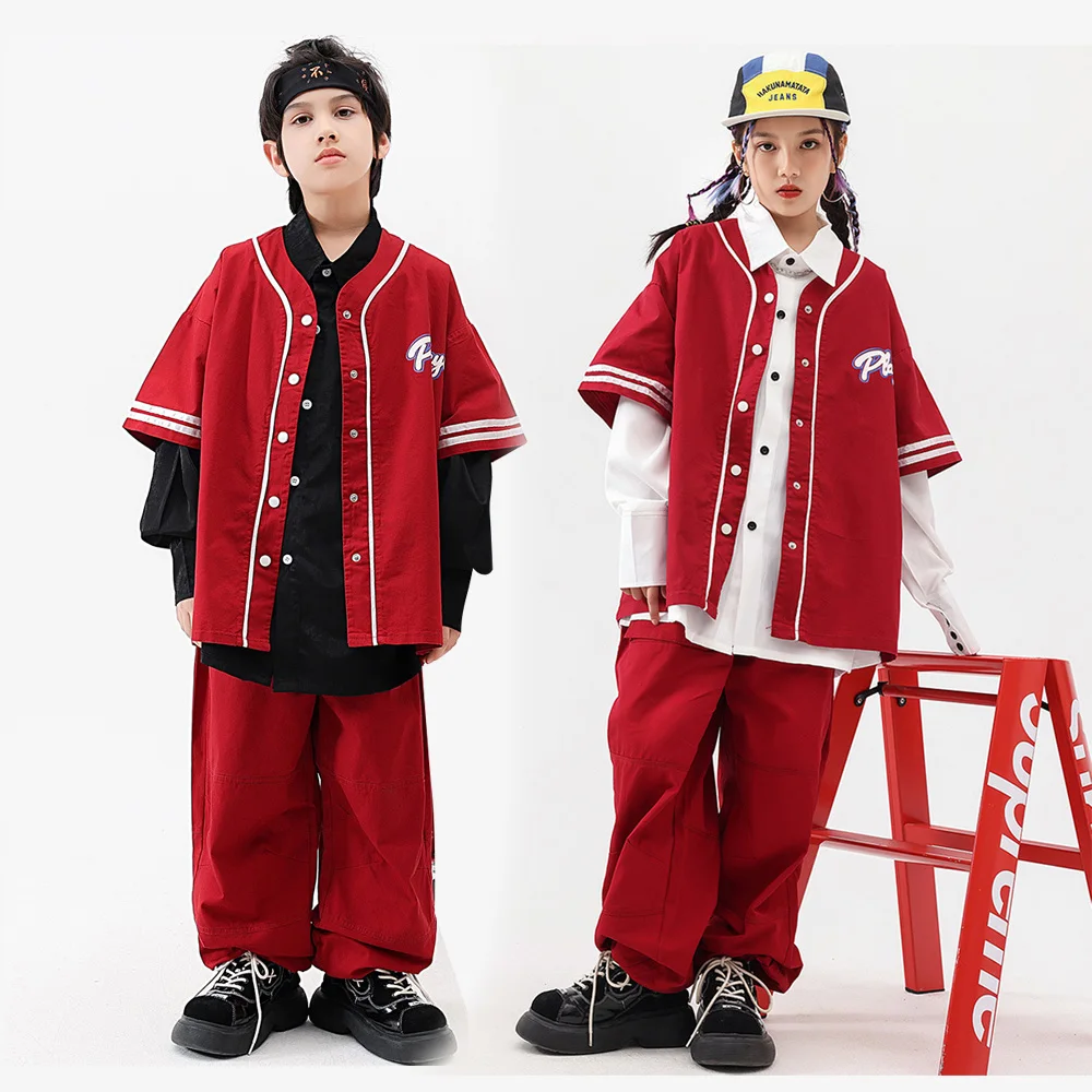 

Kids Teen Boy Gilr Loose Casual Short Sleeve Baseball Shirts Pants 2piece Sets Streetwear Hiphop Children Track Suits Costume